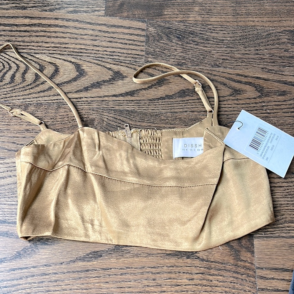 DISSH *NWT* Simone Gold Satin Cropped Bralette Size US4/AUS08